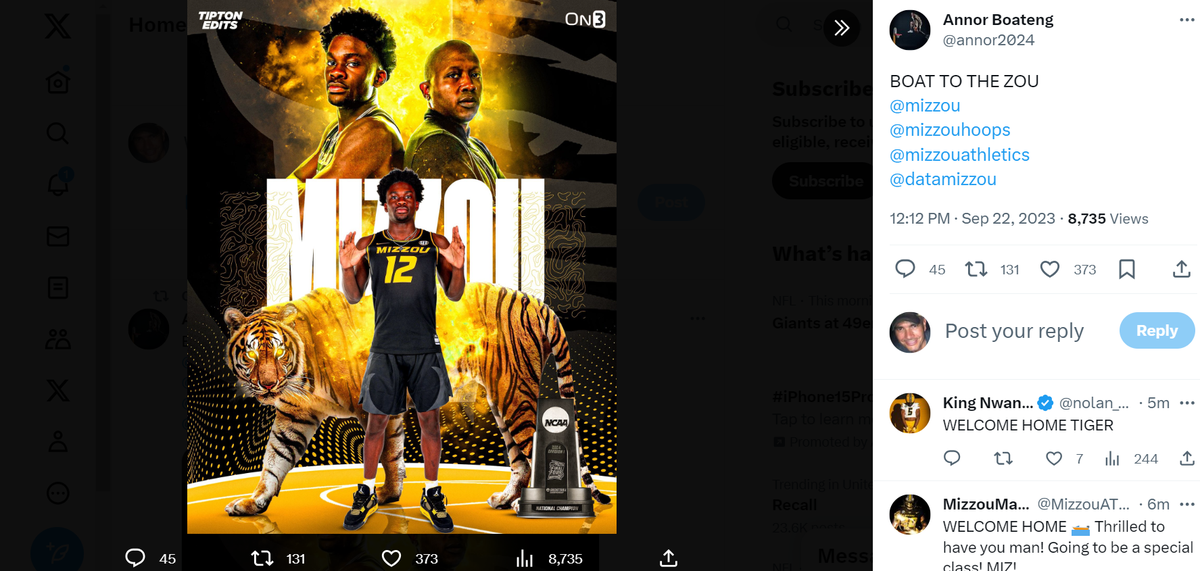 Coveted high school small forward Annor Boateng announces his decision to play for Mizzou.