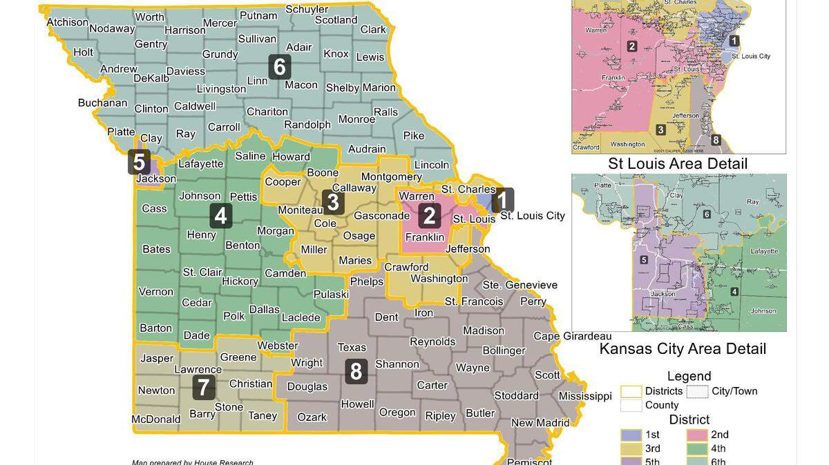 A new version of Missouri’s congressional map, seen as a compromise among Republicans, passed the lower chamber by a vote of 101-47. The House also adopted an emergency clause, which means it would go into effect once signed by Gov. Mike Parson
