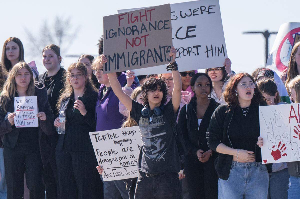 Lee's Summit High School students stage a walk out protest of ICE polices on Friday, February 20, 2026.
