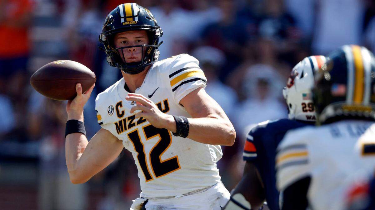 Missouri Tigers quarterback Brady Cook throws against Auburn during a Sept. 24 SEC showdown at Auburn, Ala.