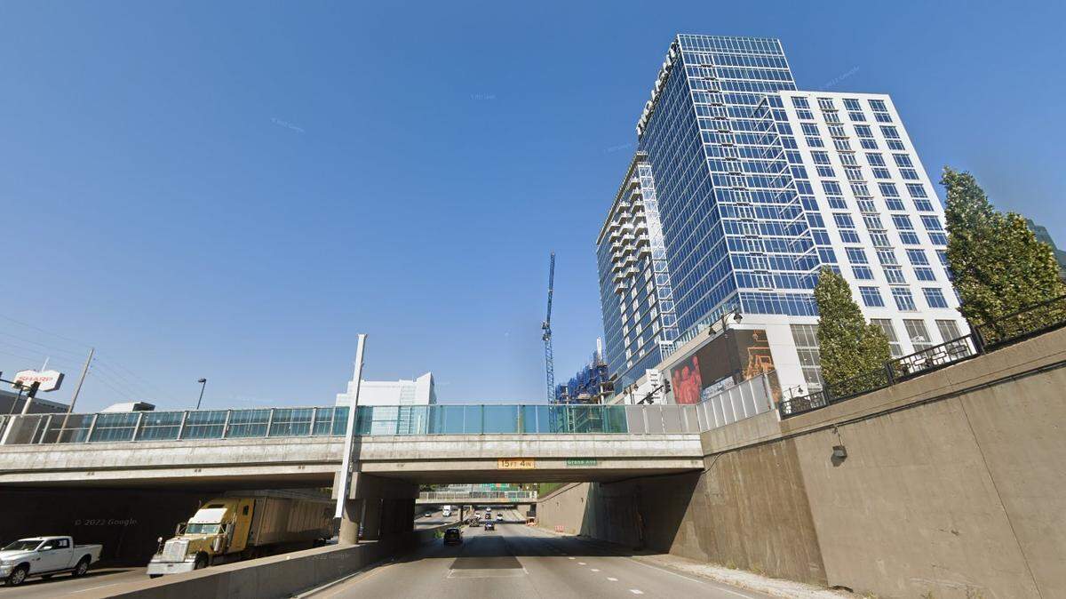 The westbound lanes of I-670 near Grand Boulevard in downtown Kansas City were closed Monday afternoon due to a police investigation. This Google Maps view shows the area in September 2022.