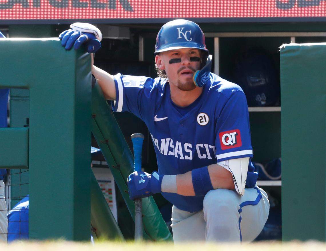 Kansas City Royals shortstop Bobby Witt Jr. (7) waits for his turn to bat on the dugout steps against the Pittsburgh Pirates during the fourth inning at PNC Park on Sept. 15, 2024.