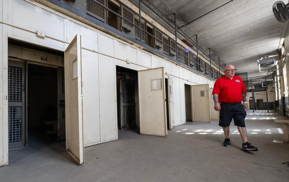 Jeff Cunningham of Lansing views the prison cells in Cell Block C at the Lansing Correctional Facility during a tour on Monday, Sept. 9, 2024. Cunningham, who was a counselor at the facility from 2004 to 2018, will be one of the tour guides working for the Lansing Historical Society and Museum.