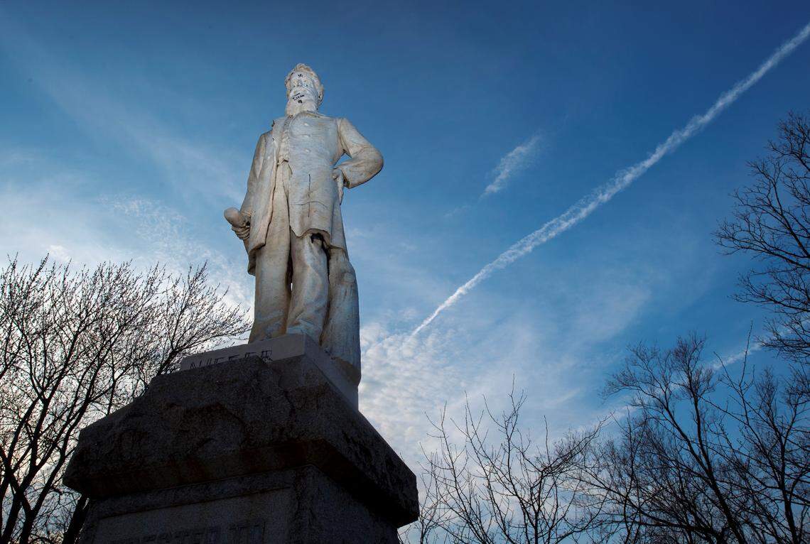 Someone defaced the John Brown Memorial statue in the Quindaro Townsite of Kansas City, Kansas.