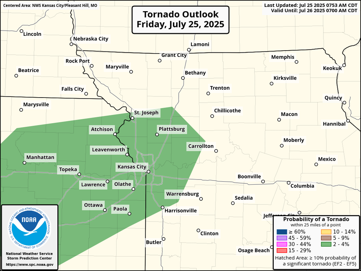 There will be a chance for severe weather as thunderstorms return to the Kansas City area Friday afternoon, according to the National Weather Service. While the potential for additional flash flooding remains the greatest concern, there could also be a few strong to severe storms capable of damaging winds and perhaps a weak tornado. However, the risk of a tornado is low.