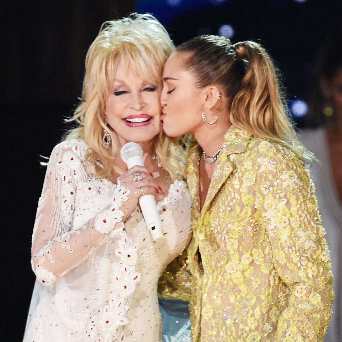 Dolly Parton (L) and Miley Cyrus perform onstage during the 61st Annual Grammy Awards at Staples Center on February 10, 2019 in Los Angeles, California.