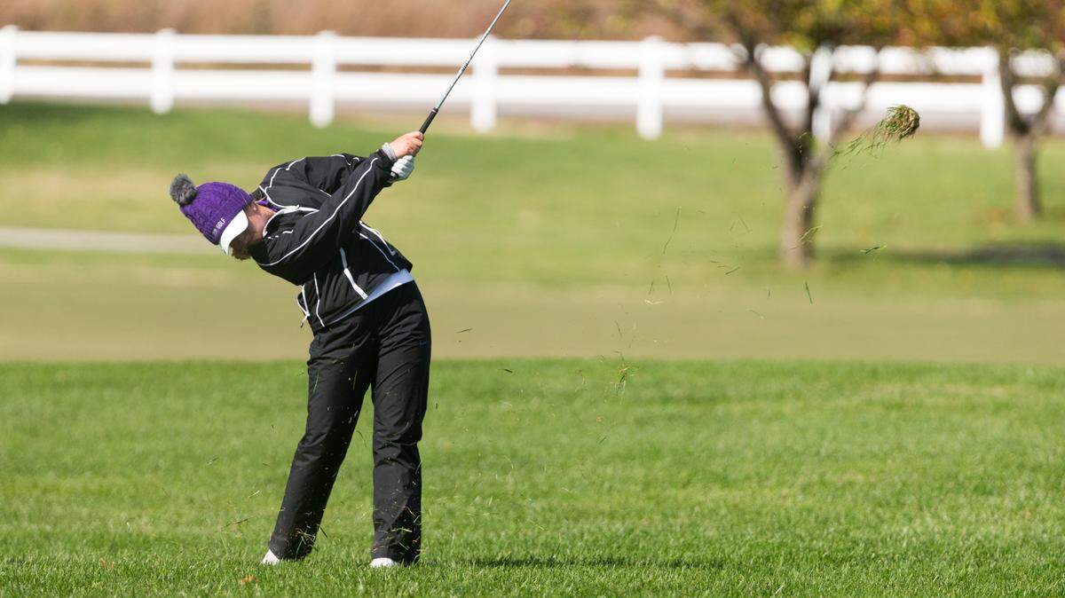 Notre Dame de Sion’s Megan Propeck plays from the rough on the ninth hole during the final round of the 2019 Class 2 girls state golf tournament on Tuesday at Silo Ridge Golf Club in Bolivar, Missouri.