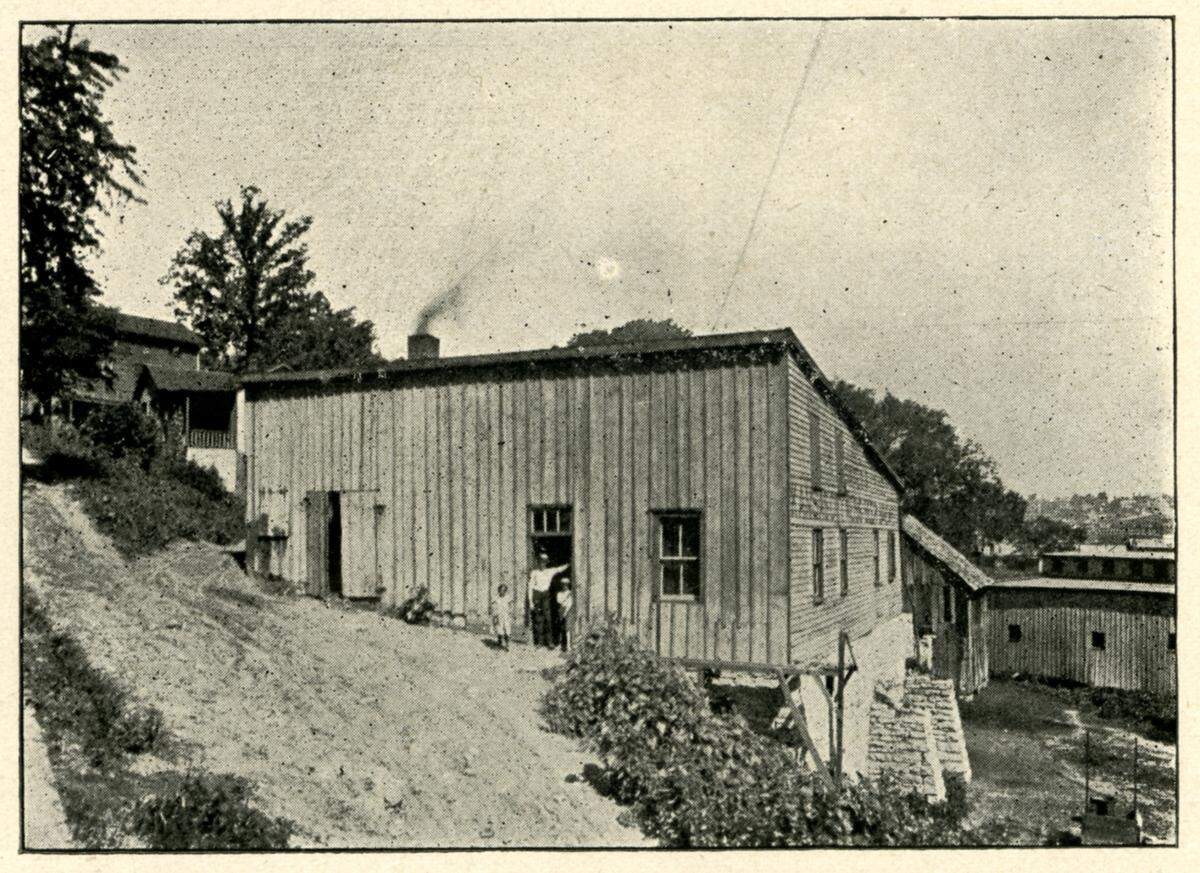 Helmreich Brewery building, constructed in 1862 on east 24th Street, 1890s. At the time of this photo, it was the Leo Thoma Weiss Beer Brewery.