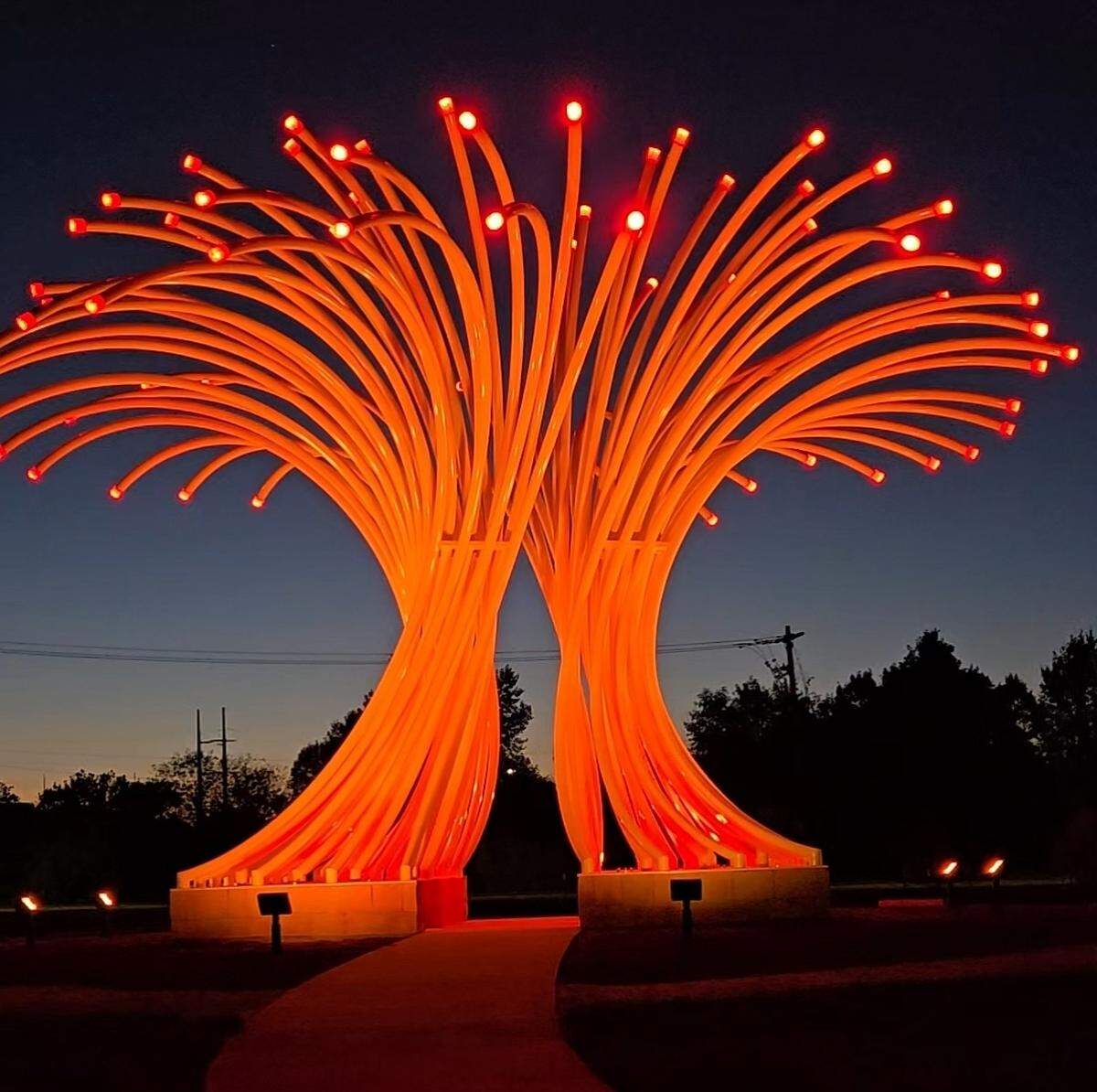 The “Reaching” sculpture in Leawood will be lit in orange Tuesday night to mark Swift’s new album.