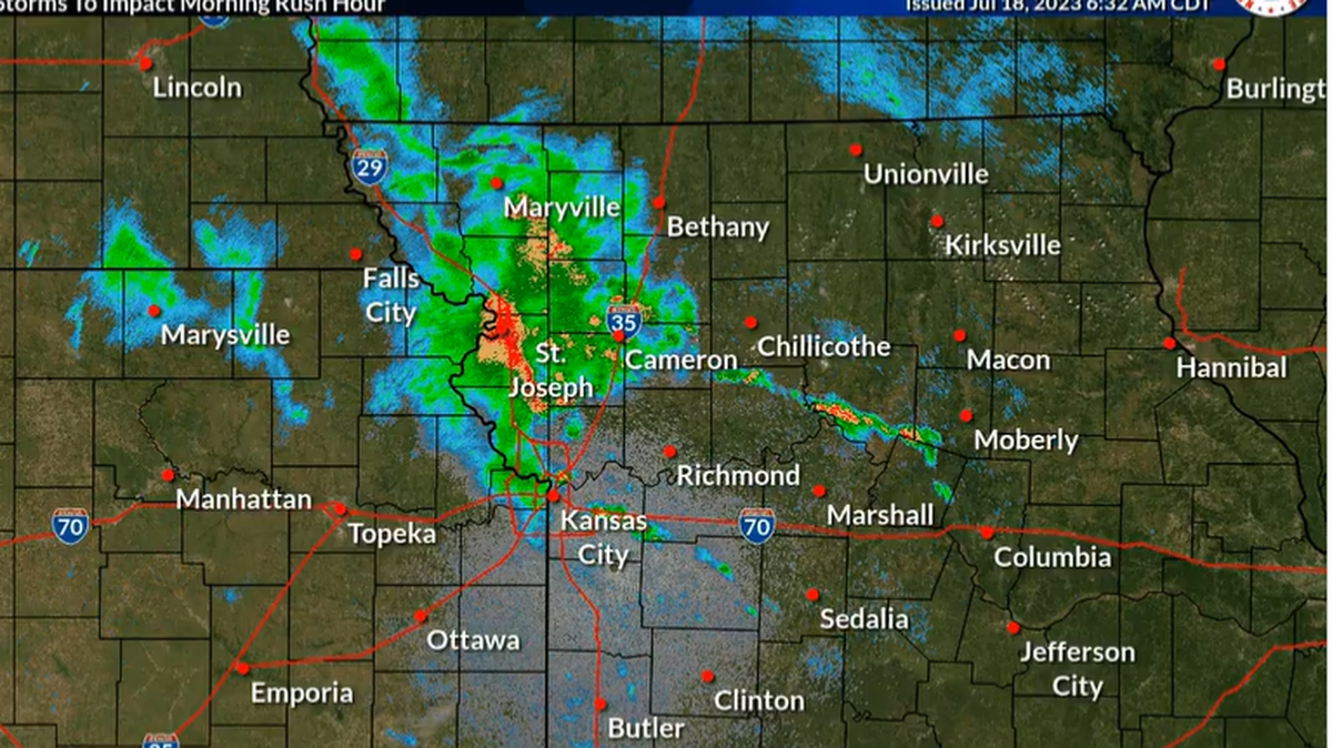 The National Weather Service is monitoring activity moving southeast from Nebraska that could produce strong winds and damaging hail in the Kansas City metro.