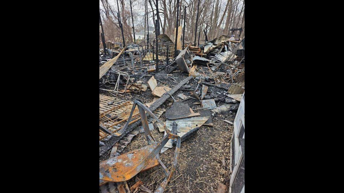 A fire destroyed a Kansas City Firefighter’s barn in January. Some scraps of metal are seen amid the ashes.