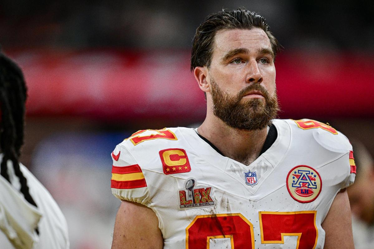 Kansas City Chiefs tight end Travis Kelce (87) walks off the field after the Chiefs lost to the Philadelphia Eagles 40-22 in Super Bowl LIX on Sunday, Feb. 9, 2025, in New Orleans.