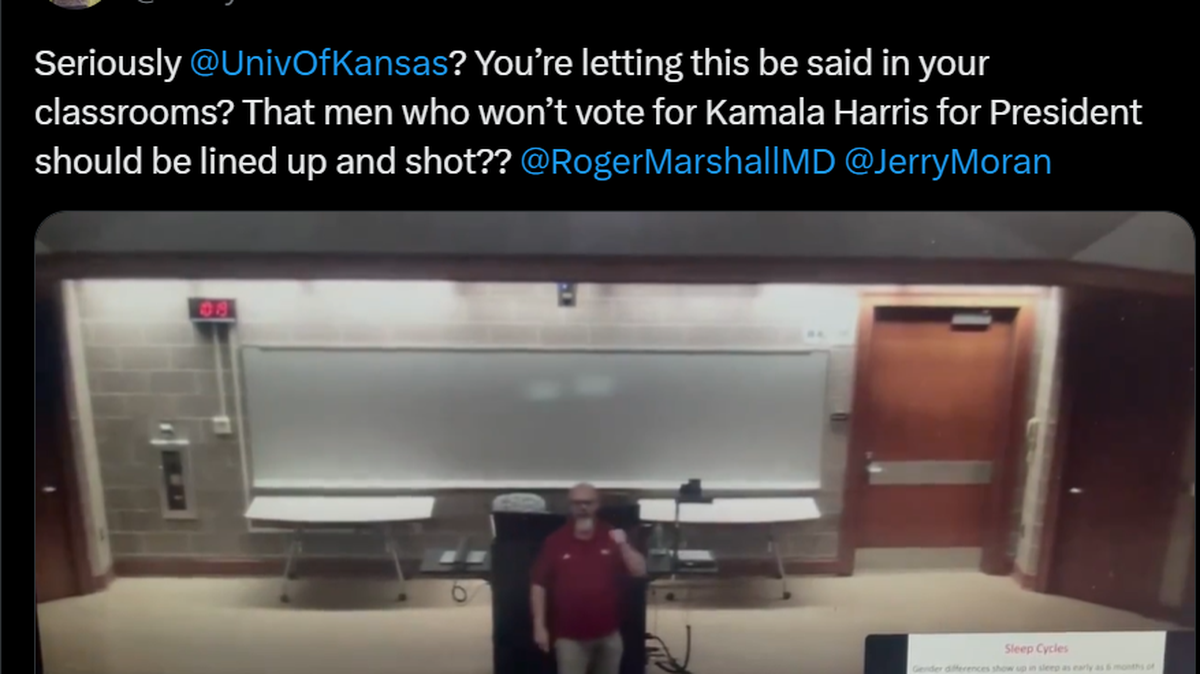 An instructor at the University of Kansas has been placed on administrative leave over statements he made endorsing violence against men who would not consider voting for a woman to be president.