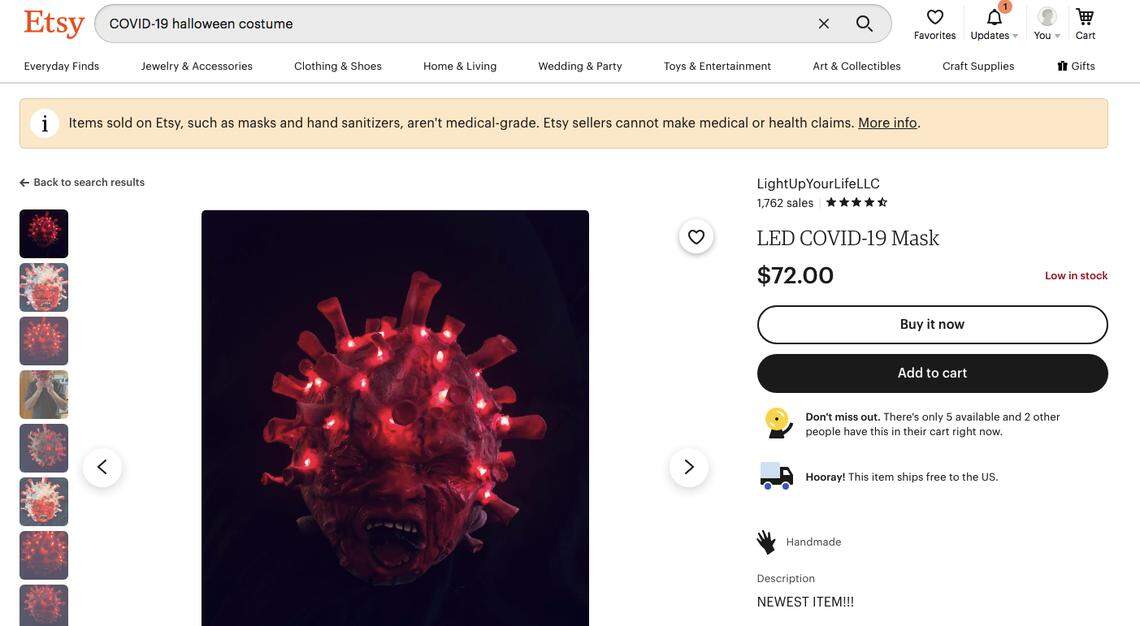 Cole Cordle of Shawnee is selling a handmade COVID-19 mask for $72 on her Light Up Your Life page on Etsy. She makes and designs LED products&nbsp;— including toys, clothing, jewelry&nbsp;— and her COVID mask, made of rubbery latex material, has red LED lights with an on/off switch.