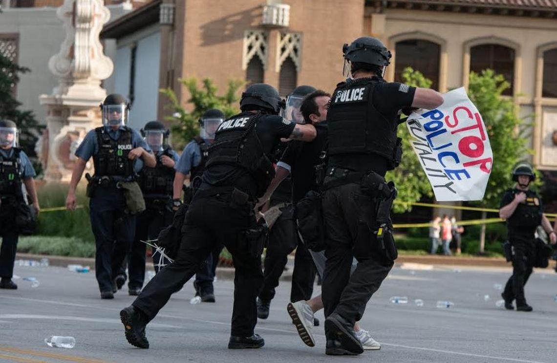 Kansas City police arrested a man Saturday at a protest at the Country Club Plaza.
