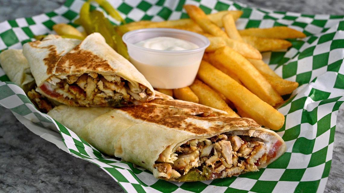 On the menu at Haha’s Kebabs and Shawarma: chicken shawarma with fries.