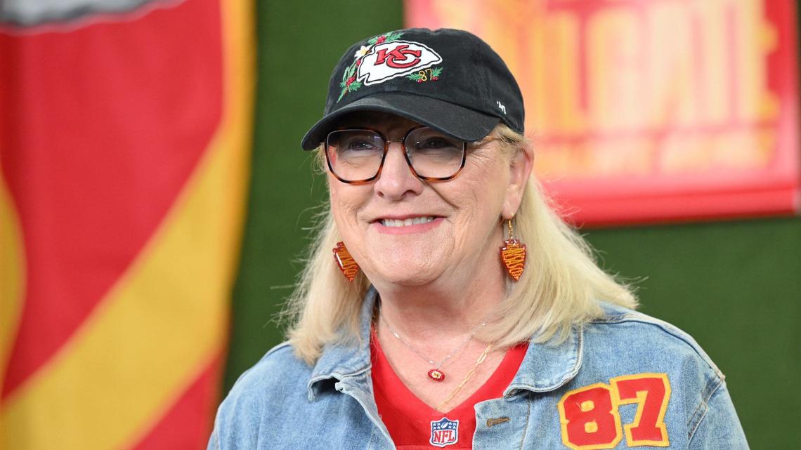Donna Kelce, mother of Kansas City Chiefs tight end Travis Kelce, was on hand for the World’s Largest Tailgate before the Kansas City Chiefs’ home season opener with the Baltimore Ravens Thursday, Sept. 5, 2024, at GEHA Field at Arrowhead Stadium. She wore a ball cap with Travis’ No. 87 on it along with a Christmas motif that may have been a nod to the Chiefs-centered Hallmark Christmas movie.