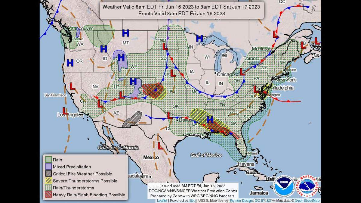 Hot and humid conditions are expected to continue into the Juneteenth holiday weekend in Kansas City, according to the National Weather Service. Isolated thunderstorms could develop Friday afternoon across southeast Kansas and southwest Missouri. The storms, however, are expected to stay south of the metro area.