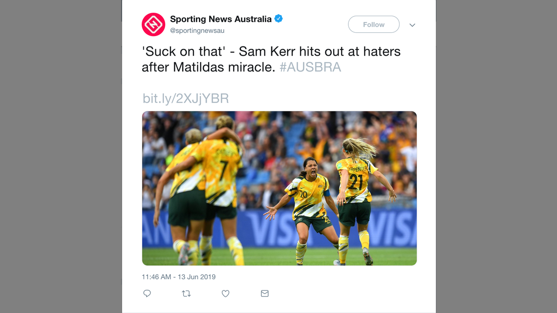 Sam Kerr told critics to ‘suck on that’ after win over Brazil and Twitter loves it