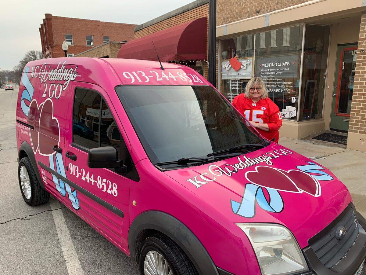 Pastor Nancy Kerr, of KC Weddings to Go, hoped to marry at least 15 lovers of the Kansas City Chiefs in the Tampa area Super Bowl weekend as the Chiefs take on the Tampa Bay Buccaneers.