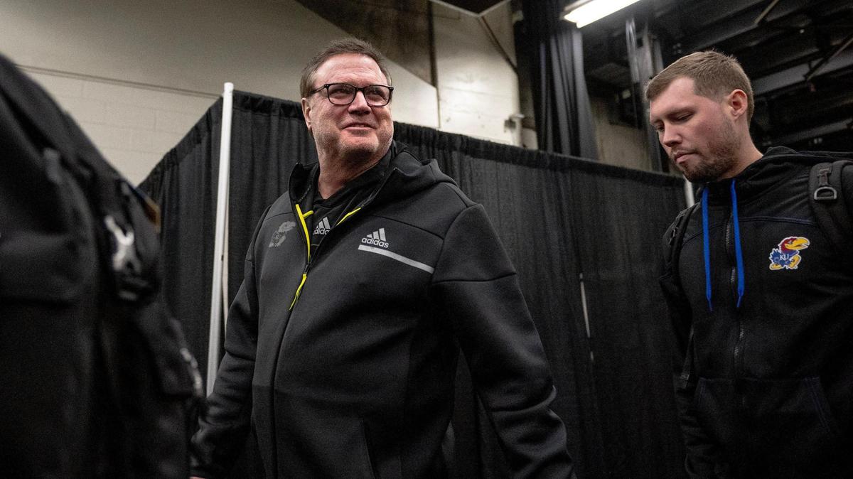 Kansas head coach Bill Self exits the court after leading his team in practice a day before it plays Arkansas in the NCAA Tournament Friday, March 17, 2023, in Des Moines, Iowa.