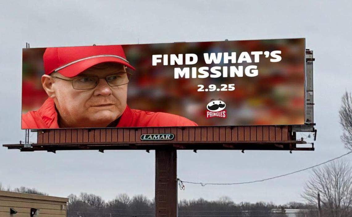 Andy Reid loses his mustache in a new Pringles commercial and on billboards around Kansas City.