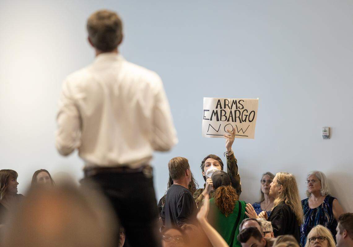 Beto O’Rourke’s town hall in Kansas City on Monday was briefly interrupted by an attendee who addressed O’Rourke on the war in Gaza, and after a back-and-forth, the attendee was eventually escorted out of the event hall.