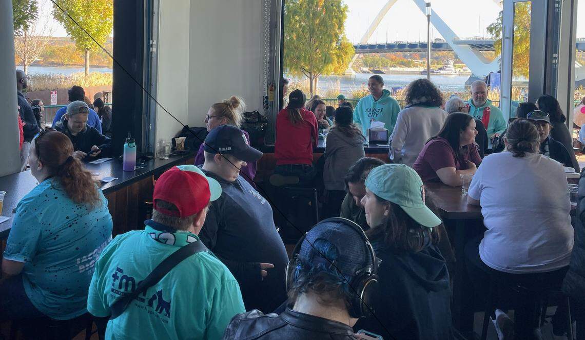 The teal of the Kansas City Current seemed to be everywhere around the NWSL Fan Fest and championship-game venue Audi Field in Washington D.C. on Saturday, especially here at the site of this photo: Solace Brewing.