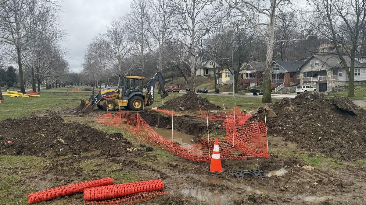 Steel pipes are being replaced with plastic pipes near 49th and The Paseo in Kansas City, Missouri.