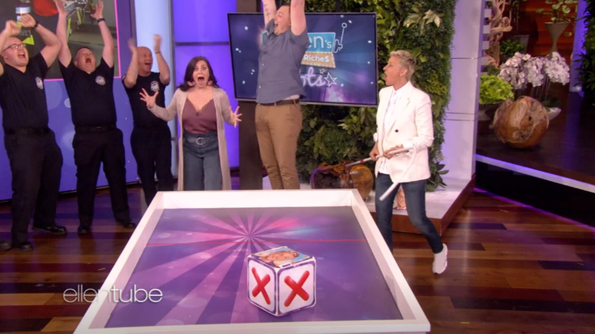 “The Ellen Show,” in a partnership with Cheerios, awarded Webster Groves, Missouri, firefighters with a money prize for their charitable organization. Screengrab from ellentube.