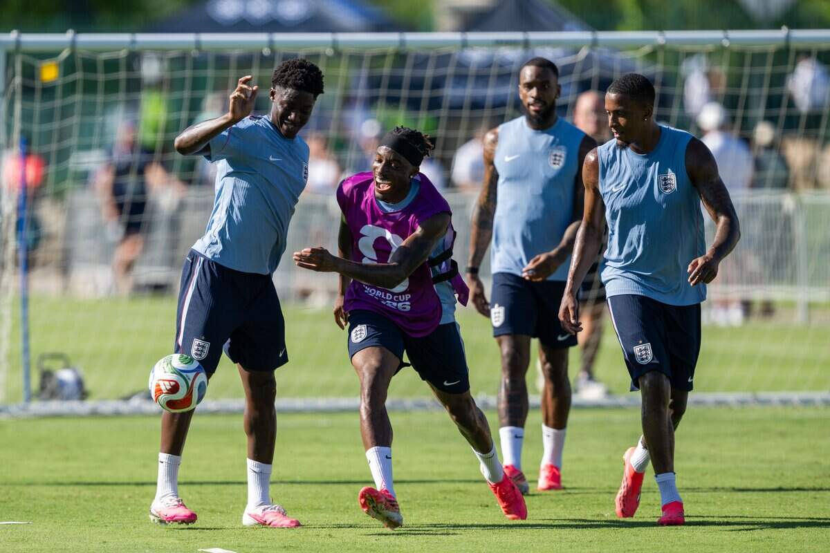 England's national team practices on Victory Field at Swope Soccer Village, Saturday, June 13, 2026, in Kansas City. The team will call Prairie Village home during the World Cup.