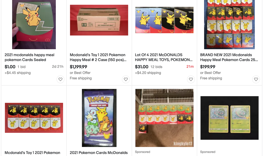 Pokemon’s special edition trading cards available exclusively in Happy Meals are being hoarded and sold online, fans say.