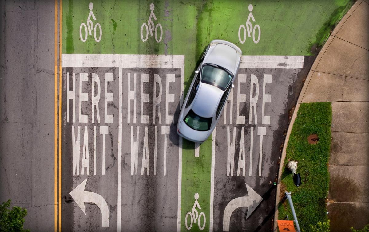 The intersection at Armour Boulevard and The Paseo has been revamped for bicycle safety.