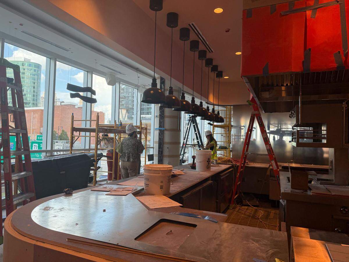An open kitchen takes shape on the upper floor in 1587 Prime, a new steakhouse from the Kansas City Chiefs’ biggest stars, during a media tour on Tuesday, June 24.