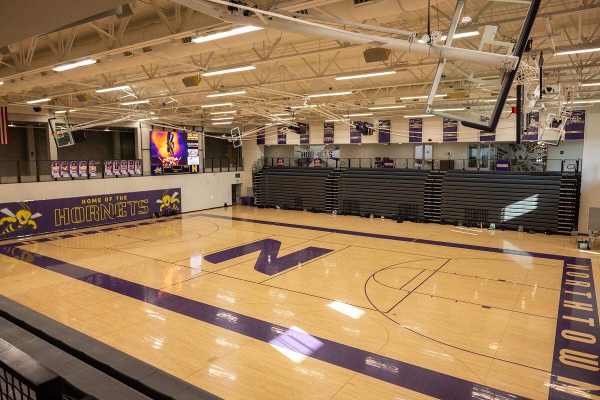 The new gym in North Kansas City High School on Wednesday, March 25, 2026, in North Kansas City. “Northtown” is celebrating 100 years of service to the community this year.