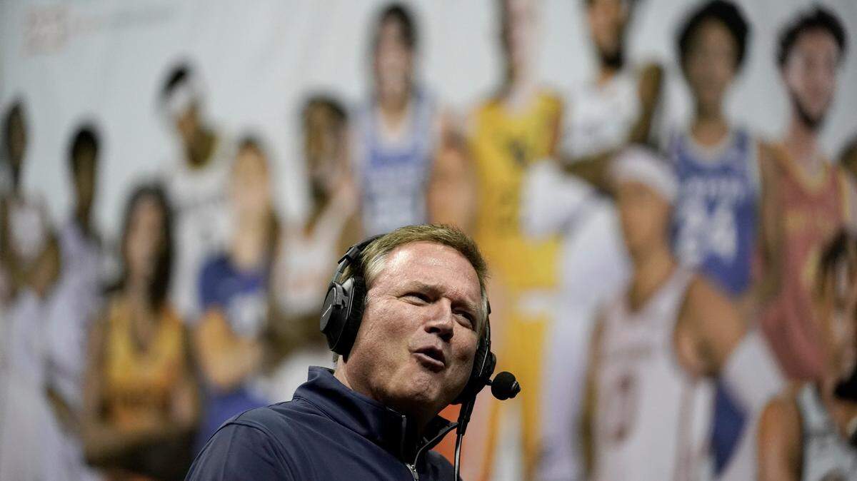 Kansas men’s basketball coach Bill Self does an interview during Big 12 media day Wednesday in Kansas City.