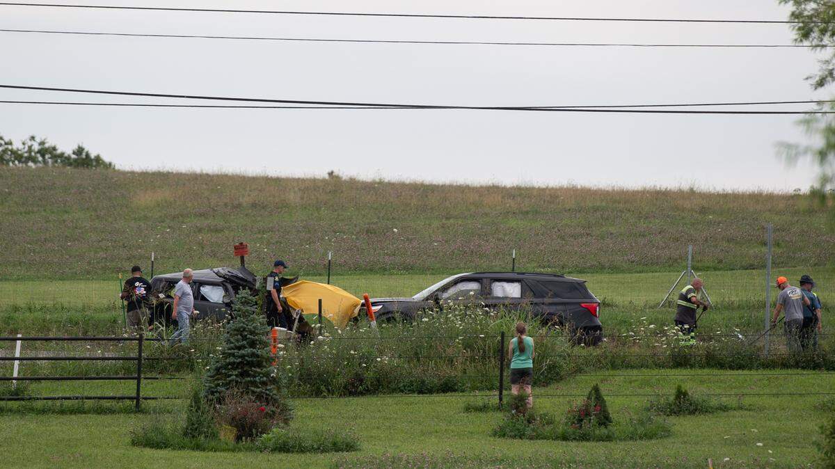Clay County emergency responders and Missouri State Highway Patrol staff respond to a bus crash in Clay County. Three cars and a school bus were involved in the crash, which killed one person.