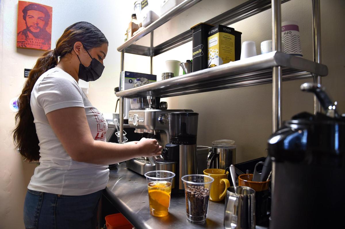 Lesley Reyes makes a CDMX Smog, a specialty coffee drink at Cafe Ollama.