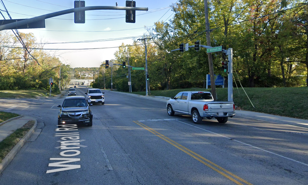 According to Kansas City police, a black Chrysler 300 and a silver Dodge Charger were allegedly street racing southbound on Wornall when the Chrysler struck a silver Honda HRV that was turning left onto Carondelet Drive. The driver and passenger of the Honda were pronounced dead at the scene.&nbsp;This is a Google Maps street view image from October. 