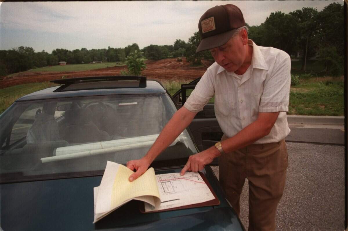 In 1998, trails historian Walter Cook was at the site after swales left by the Santa Fe Trail were bulldozed under when Blue Ridge Bible Church and Blue Ridge Christian School built a soccer field. His efforts to stop the construction had failed.