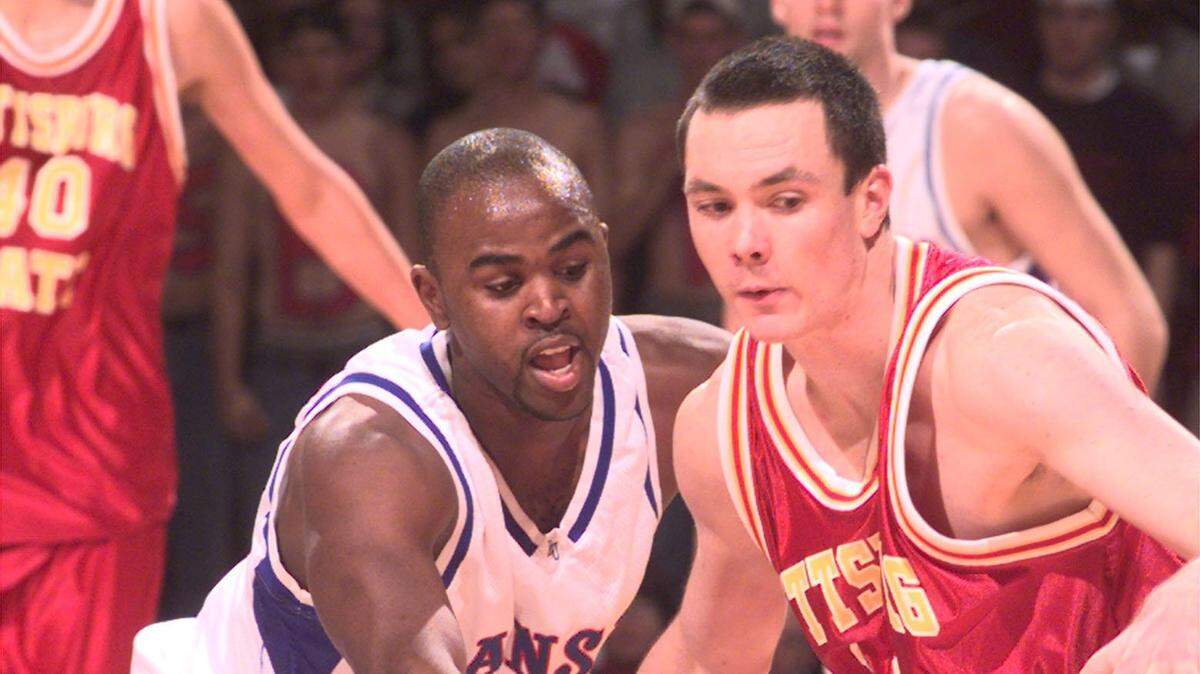 Kansas’ Terry Nooner (left) in a 1999 game against Pittsburg State.