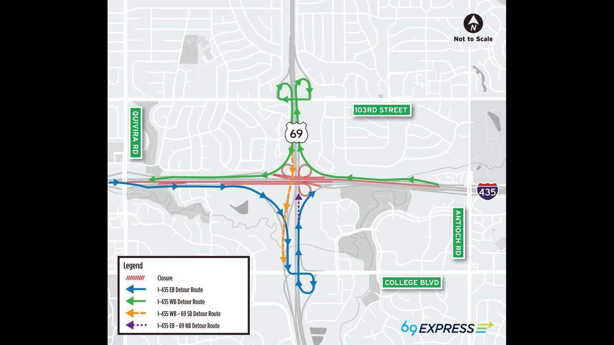 A stretch of eastbound and westbound Interstate 435 will be fully closed beginning at 7 p.m. Friday and continuing throughout the weekend, according to the Kansas Department of Transportation. All lanes of the highway are expected to be reopened by 6 a.m. Monday. Heres the planned detour.