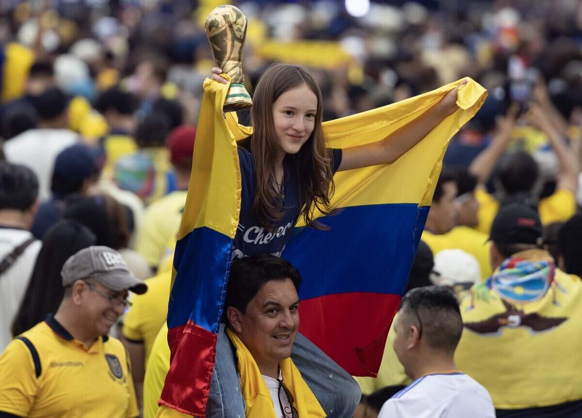 Ecuador fans rally on Friday night at the FIFA Fan Festival at Liberty Memorial. Ecuador takes on Curaçao during group stage play at Kansas City Stadium on Saturday.