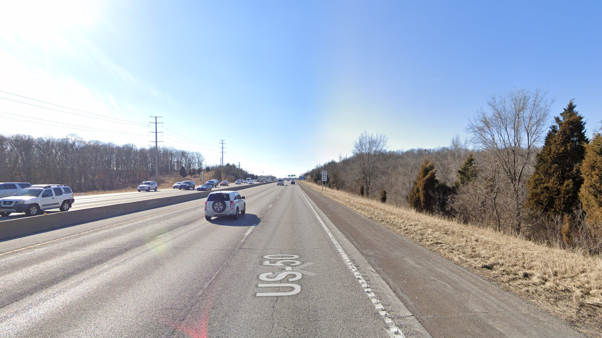 A woman was injured Monday in a crash near Interstate 470 and Raytown Road in Kansas City. This Google Maps Street View image shows the area in March 2019. 