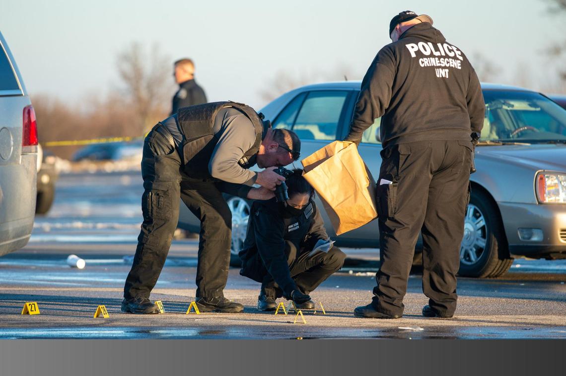 Independence police officers are investigating a shooting on the parking lot of Independence Center on Monday, Jan. 4, 2021. A man was shot in the head Monday as two vehicles fired at each other in the Independence Center parking lot, according to police.