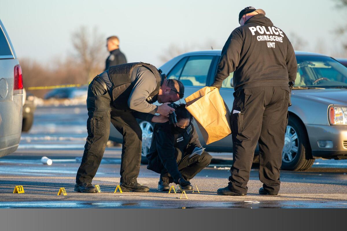 Independence police officers are investigating a shooting on the parking lot of Independence Center on Monday, Jan. 4, 2021. A man was shot in the head Monday as two vehicles fired at each other in the Independence Center parking lot, according to police.