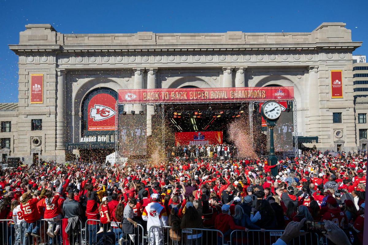 Kansas City Chiefs celebrated their Super Bowl LVIII championship at a rally on Wednesday, Feb. 14, 2024, at Union Station in Kansas City.