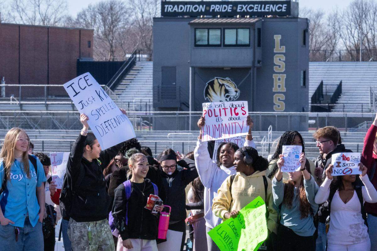 Lee's Summit High School students stage a walk out protest of ICE polices on Friday, February 20, 2026.