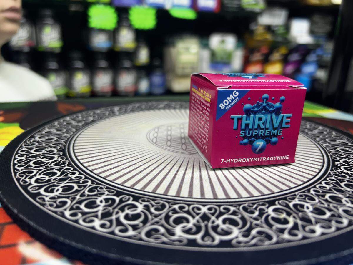 A box of 80 milligram tablets of 7-OH for sale at The Hub at 2631 N.E. Vivion Rd.