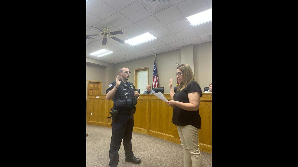 A photo of Jacob Smith being sworn in as a Pleasant Hill police officer was posted on the city’s Facebook page earlier this week. Smith was fired after social media users found a racist social media post he made about a month ago, according to the police chief.